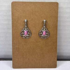 Pink Opal Lab Created Earrings Push Back Silver Tone Short Dangle Boho Festival